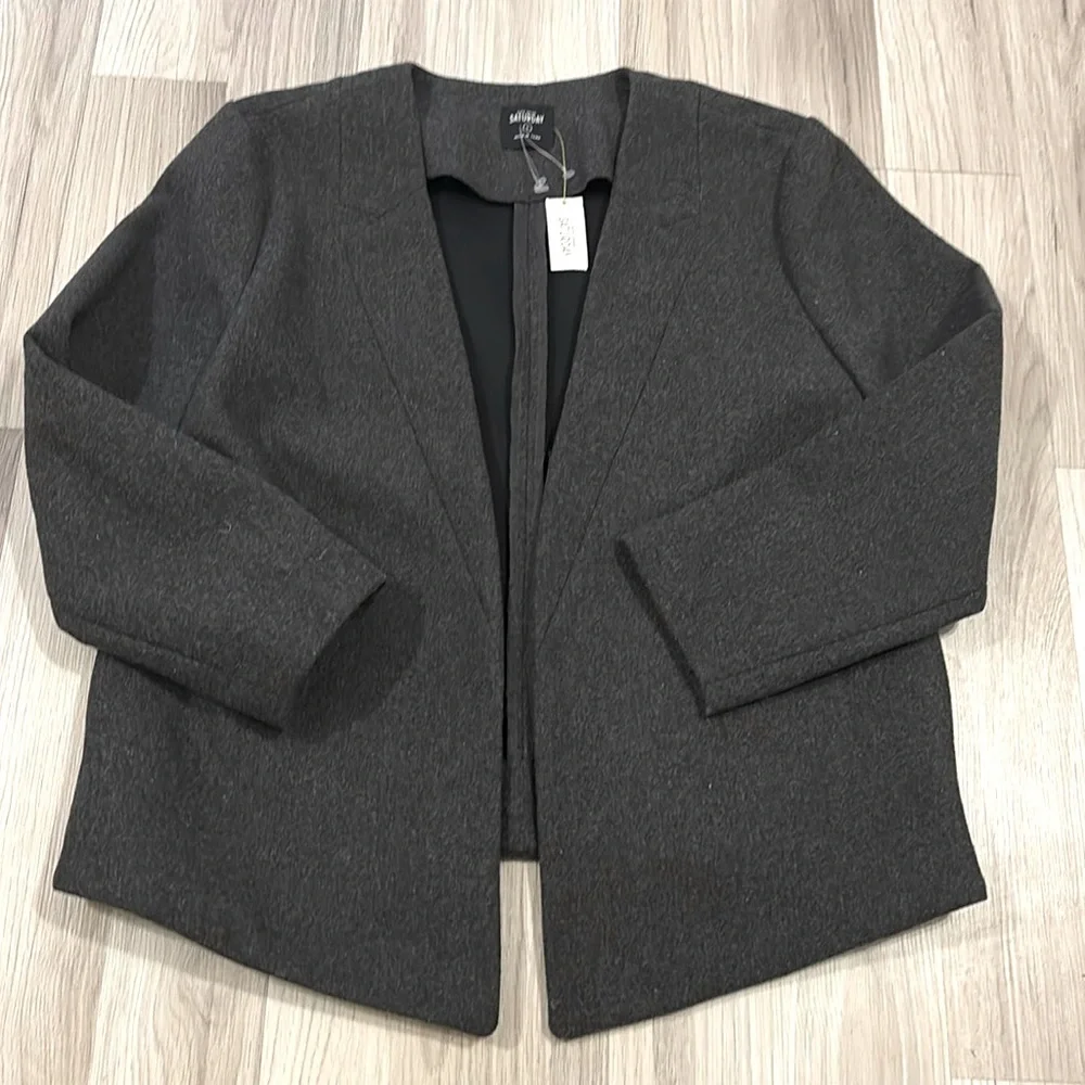 Kate Spade‎ Saturday Behind The Scenes Gray Wool Blend Blazer Jacket Size L